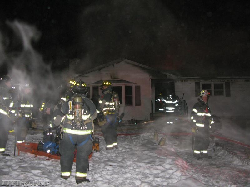 1/2009 EFFD was encountered 20- temp early morning heavy fire on arrival first in crews made quick work and darken the fire and searched.   